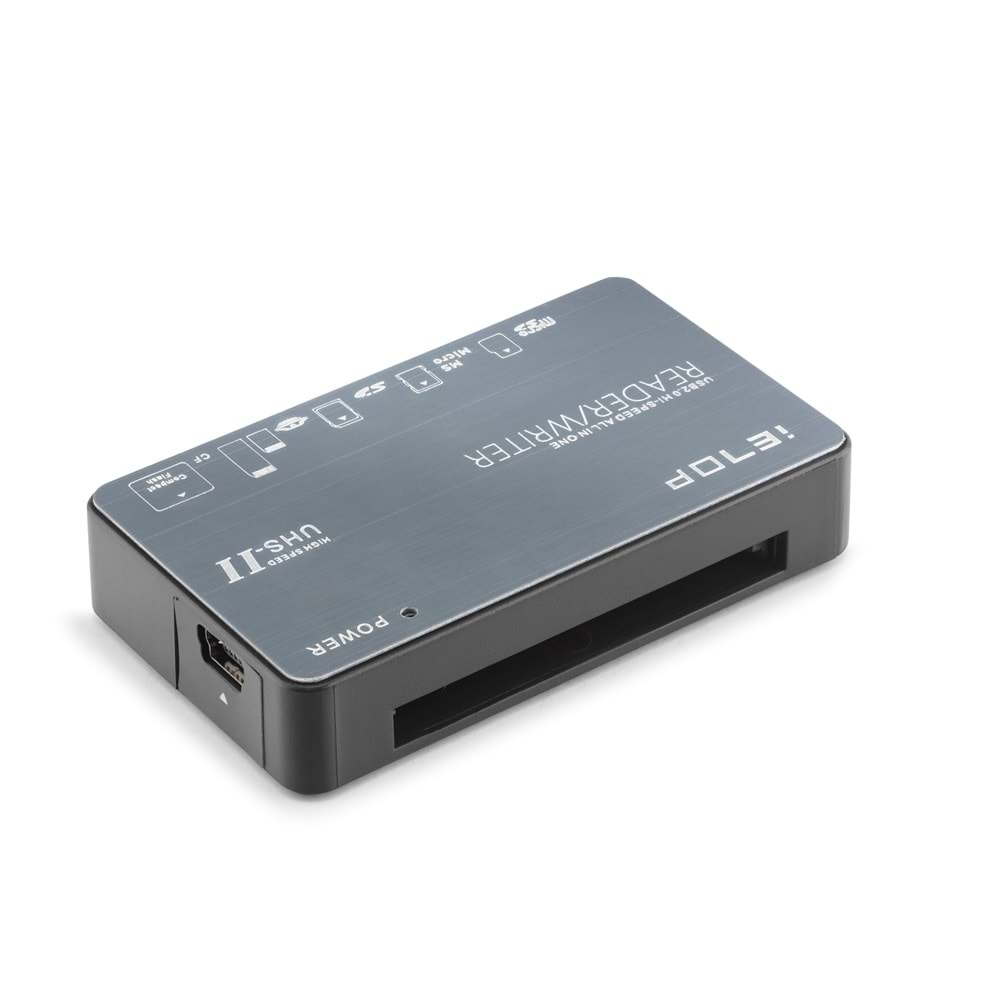 iETOP C208 USB All in One Kart Okuyucu CF SD MicroSD MS UHS-II 480 Mbps Alüminyum Gri