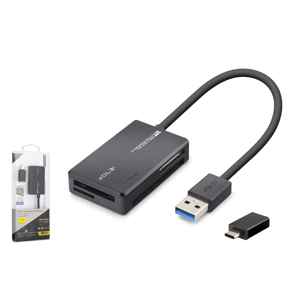 iETOP C313 USB Type-C 3.2 Gen1 All in One Kart Okuyucu CF SD MicroSD MS 5 Gbps Siyah