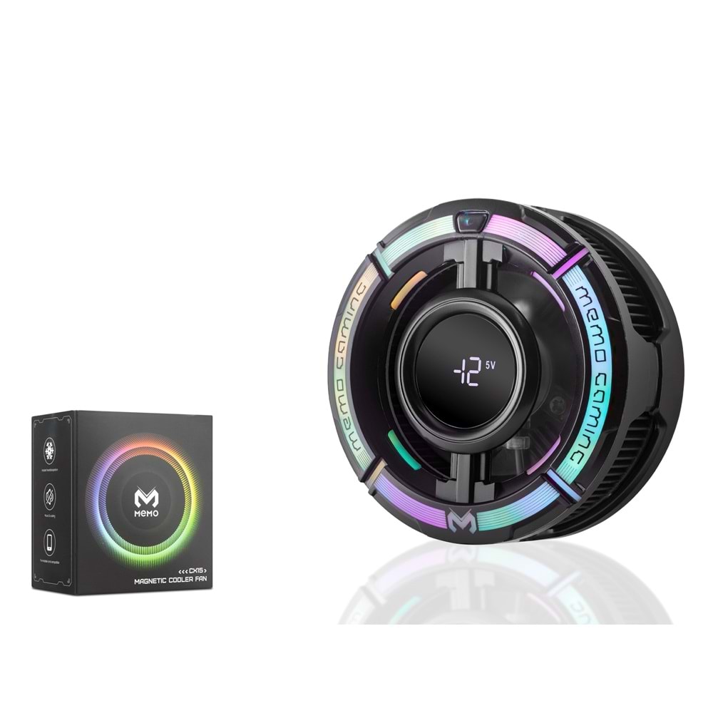 HADRON CX15 Manyetik Telefon Soğutucu Fan 15W RGB Isı Göstergeli Siyah