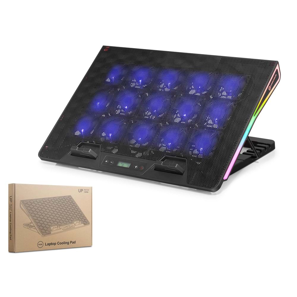 HADRON DCXAA2 Laptop Soğutucu 15 Fanlı RGB Dijital Göstergeli 13–17.3 İnç Siyah