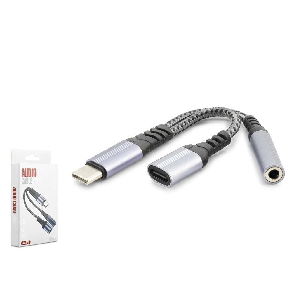 HADRON GJ014 Type-C 3.5 mm Şarj Ses Ayırıcı Kablo Siyah