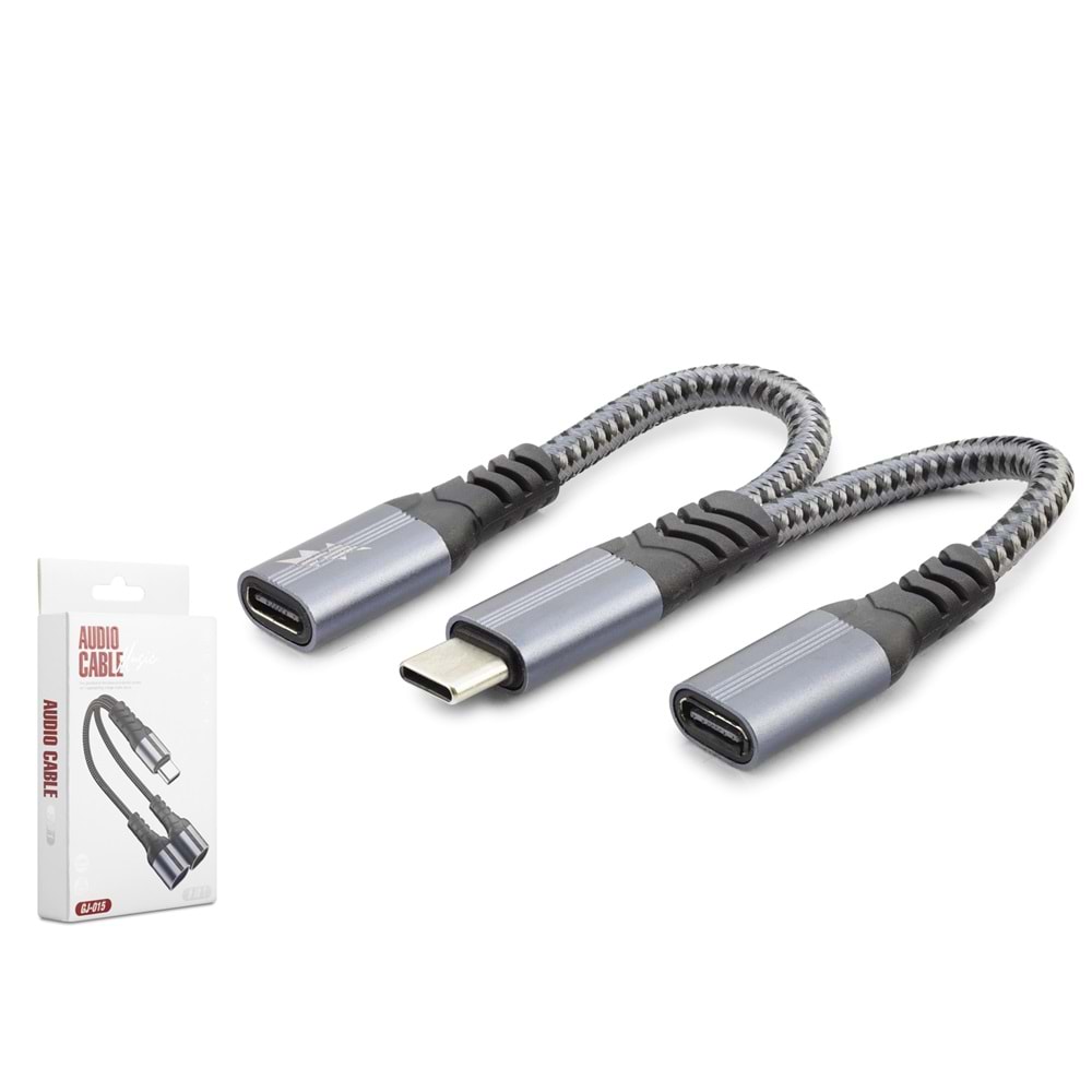 HADRON GJ015 Type-C Şarj ve Ses Ayırıcı Kablo Siyah