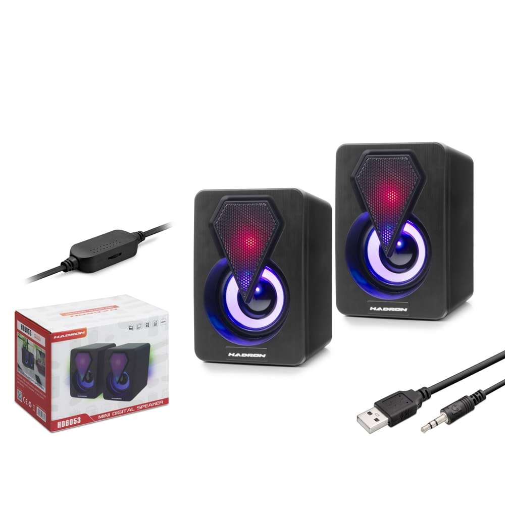 HADRON HD6053 Masaüstü Hoparlör 2.0 Kanal USB 3.5 mm LED Siyah