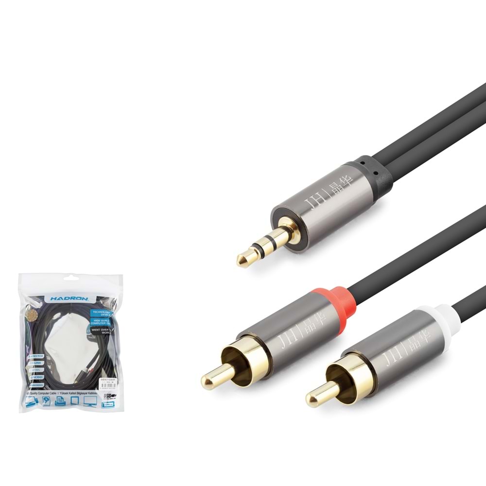 HADRON HDX1069 3.5 mm to 2 RCA Ses Kablosu 5 m Siyah