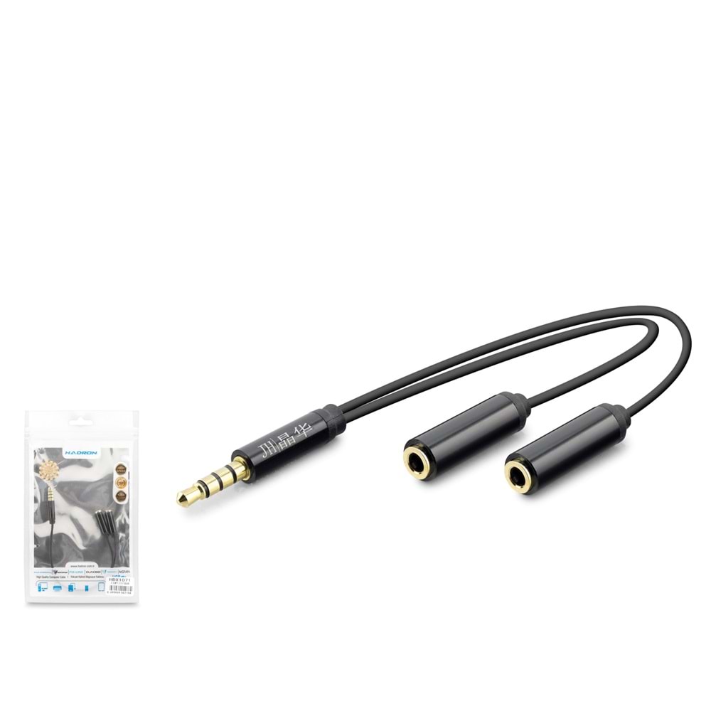 HADRON HDX1071 3.5 mm Kulaklık Mikrofon Ayırıcı Kablo 23 cm Siyah