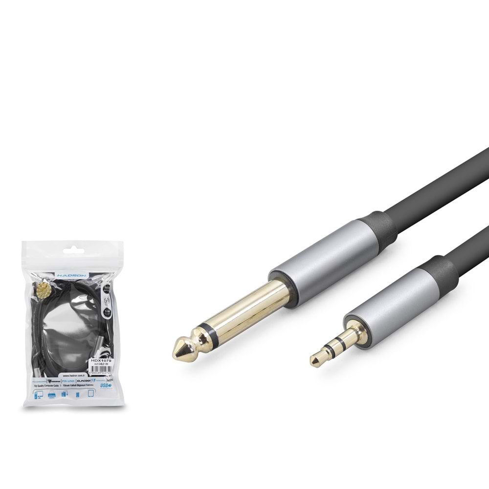 HADRON HDX1079 3.5 mm to 6.35 mm Stereo Jack Kablosu 1.5 m Siyah