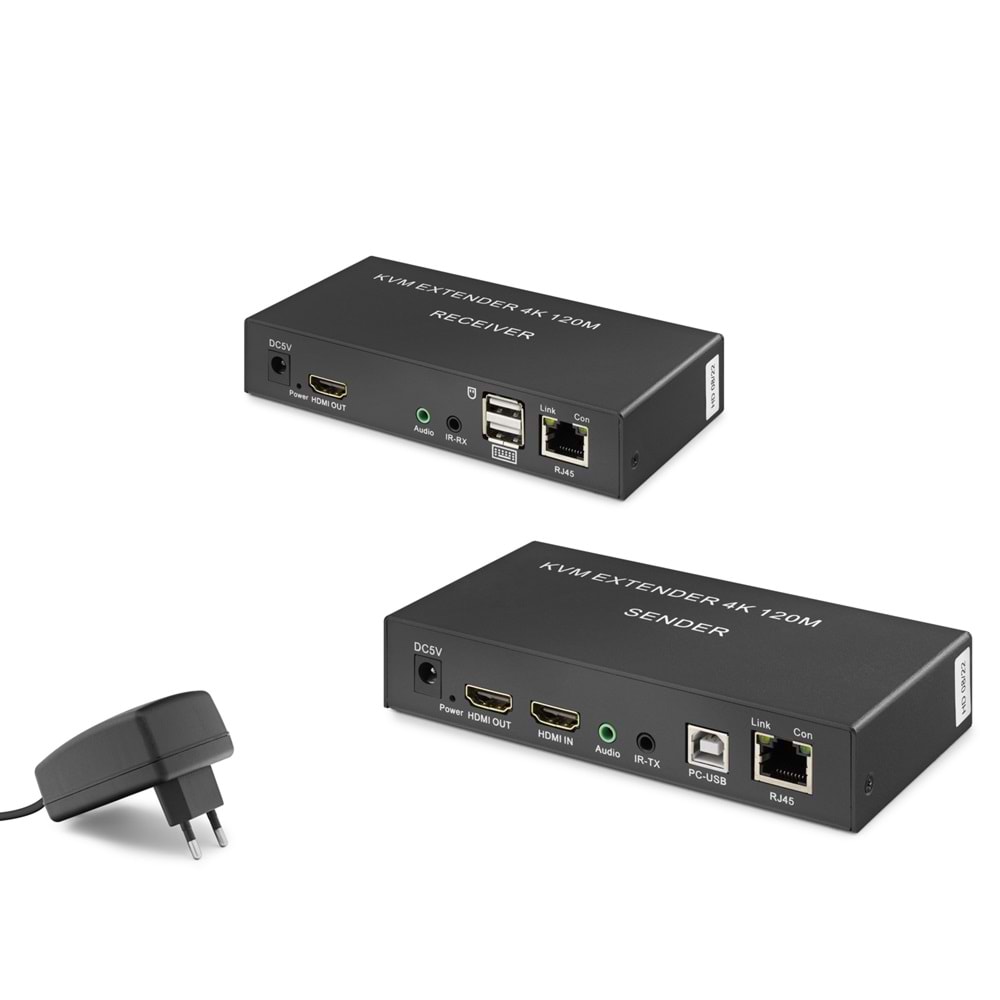 HADRON HDX1306 HDMI KVM Extender Loop Out IR Ses 4K 30 Hz 120 m Siyah