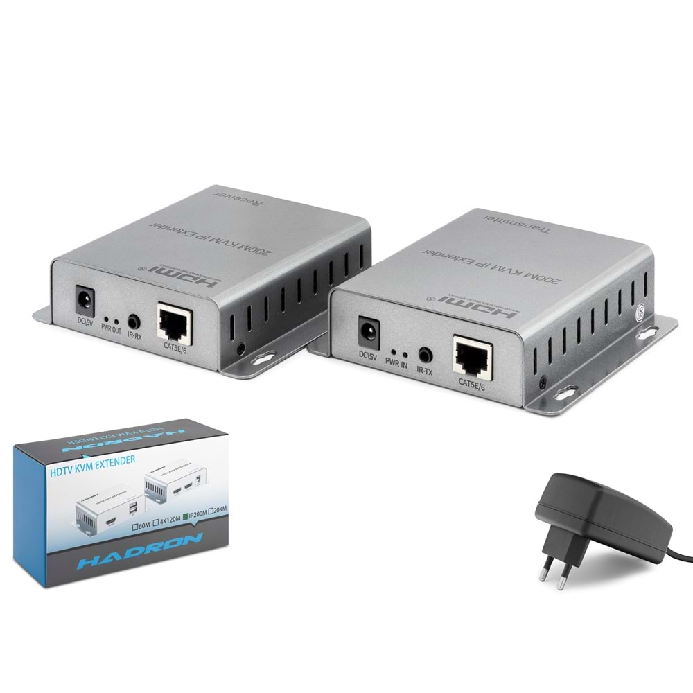 HADRON HDX1343 HDMI KVM IP Extender Loop Out IR 1080p 60 Hz 200 m Gri
