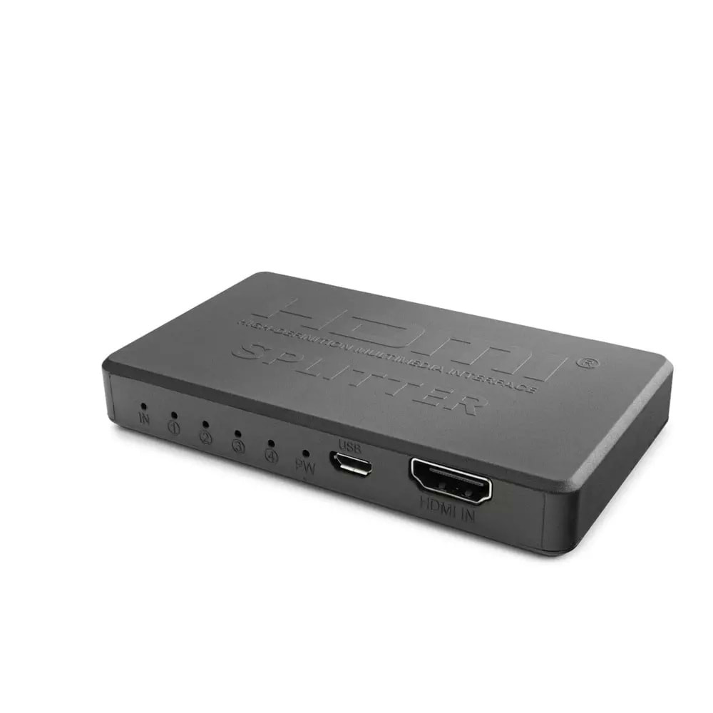 HADRON HDX1372 HDMI Splitter 4K USB Güç Kablolu 1 Giriş 4 Çıkış Siyah