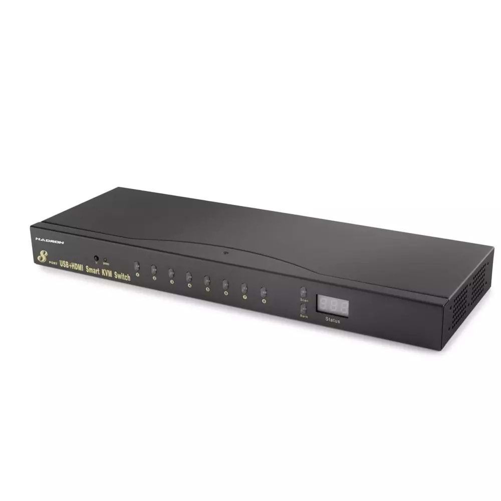 HADRON HDX1378 HDMI KVM Switch 2 USB Hub 2 Console Kumandalı 8 HDMI Port Siyah
