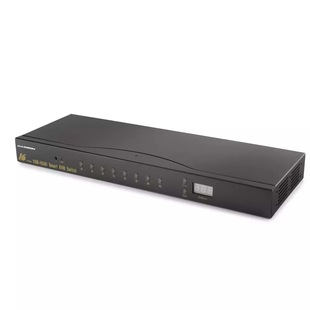 HADRON HDX1379 HDMI KVM Switch 2 USB Hub 2 Console Kumandalı 16 HDMI Port Siyah