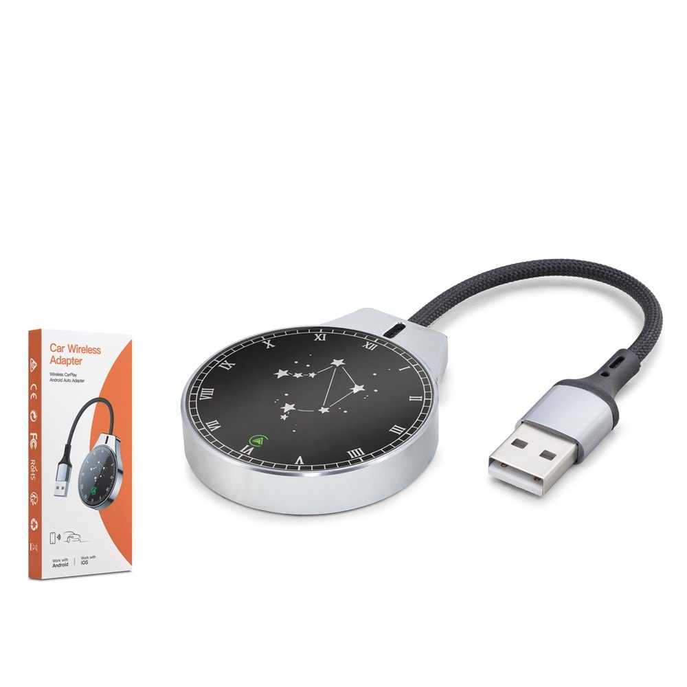 HADRON HDX1393 Kablosuz CarPlay Adaptörü Bluetooth 5.0 5 GHz WiFi USB Siyah