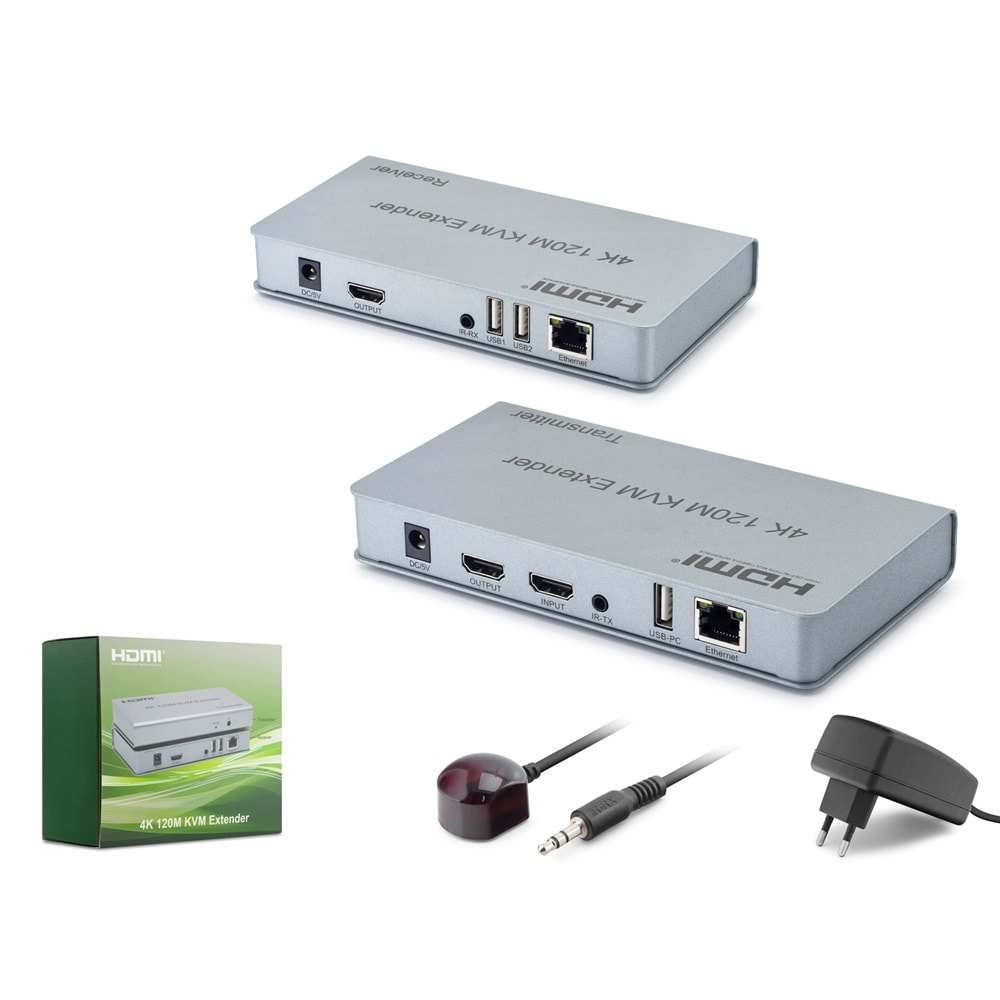HADRON HDX1423 HDMI KVM Extender Loop Out IR 4K 30 Hz 120 m Gri