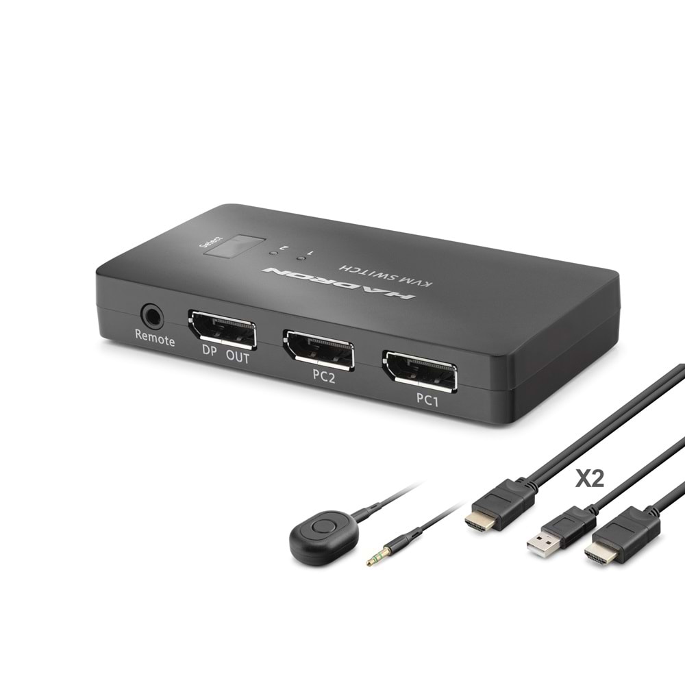 HADRON HDX1426 DisplayPort KVM Switch 2 Console USB Port 2 DisplayPort Siyah