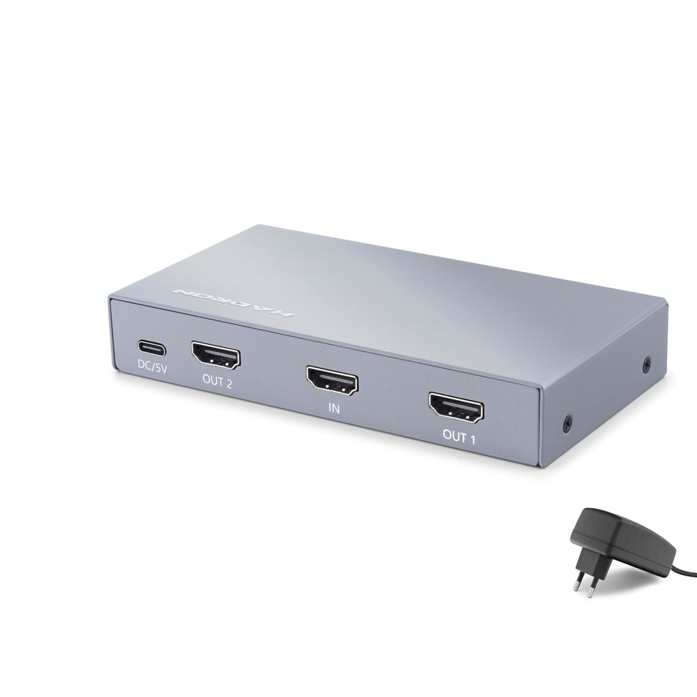 HADRON HDX1428 HDMI Splitter EDID 4K 60 Hz 1 Giriş 2 Çıkış Gri