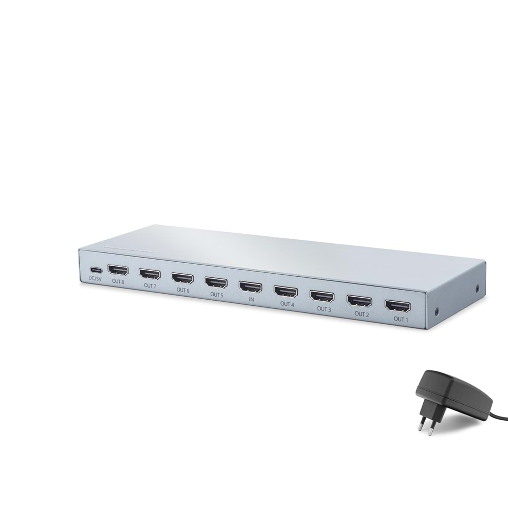 HADRON HDX1430 HDMI Splitter EDID 4K 60 Hz 1 Giriş 8 Çıkış Gri