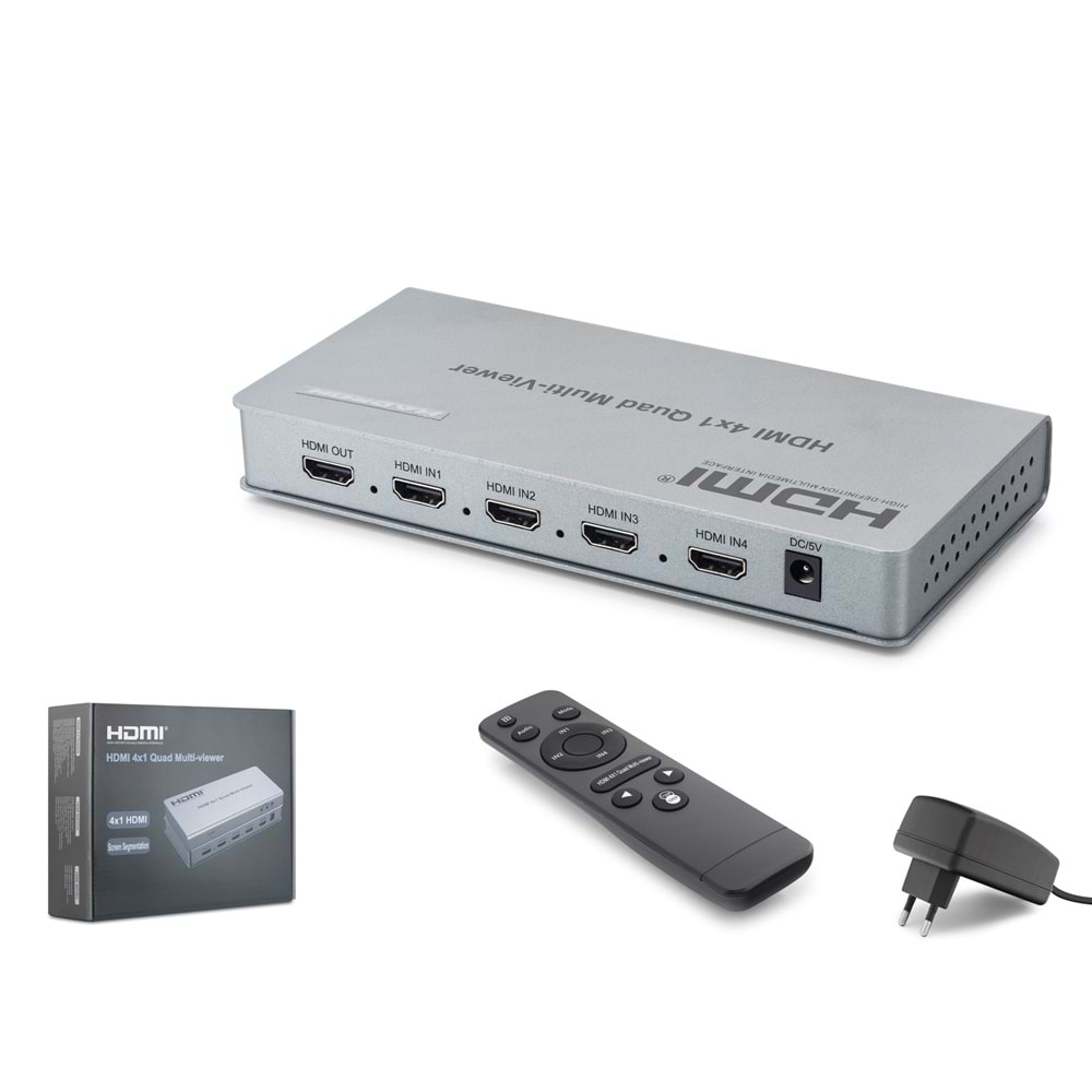 HADRON HDX1436 HDMI Quad Multi Viewer Kumandalı 4 Giriş 1 Çıkış Gri