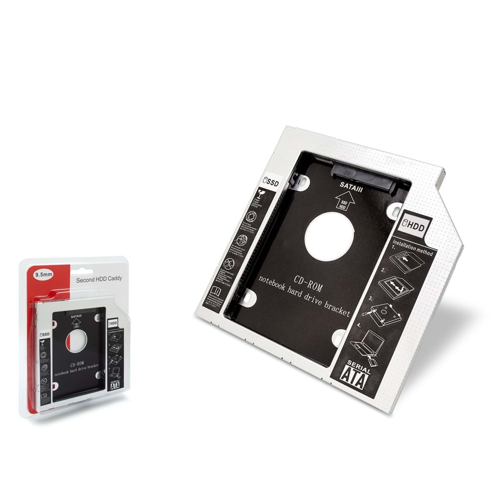 HADRON HDX1754 HDD SSD Caddy Kızak SATA 12.7 mm Gümüş