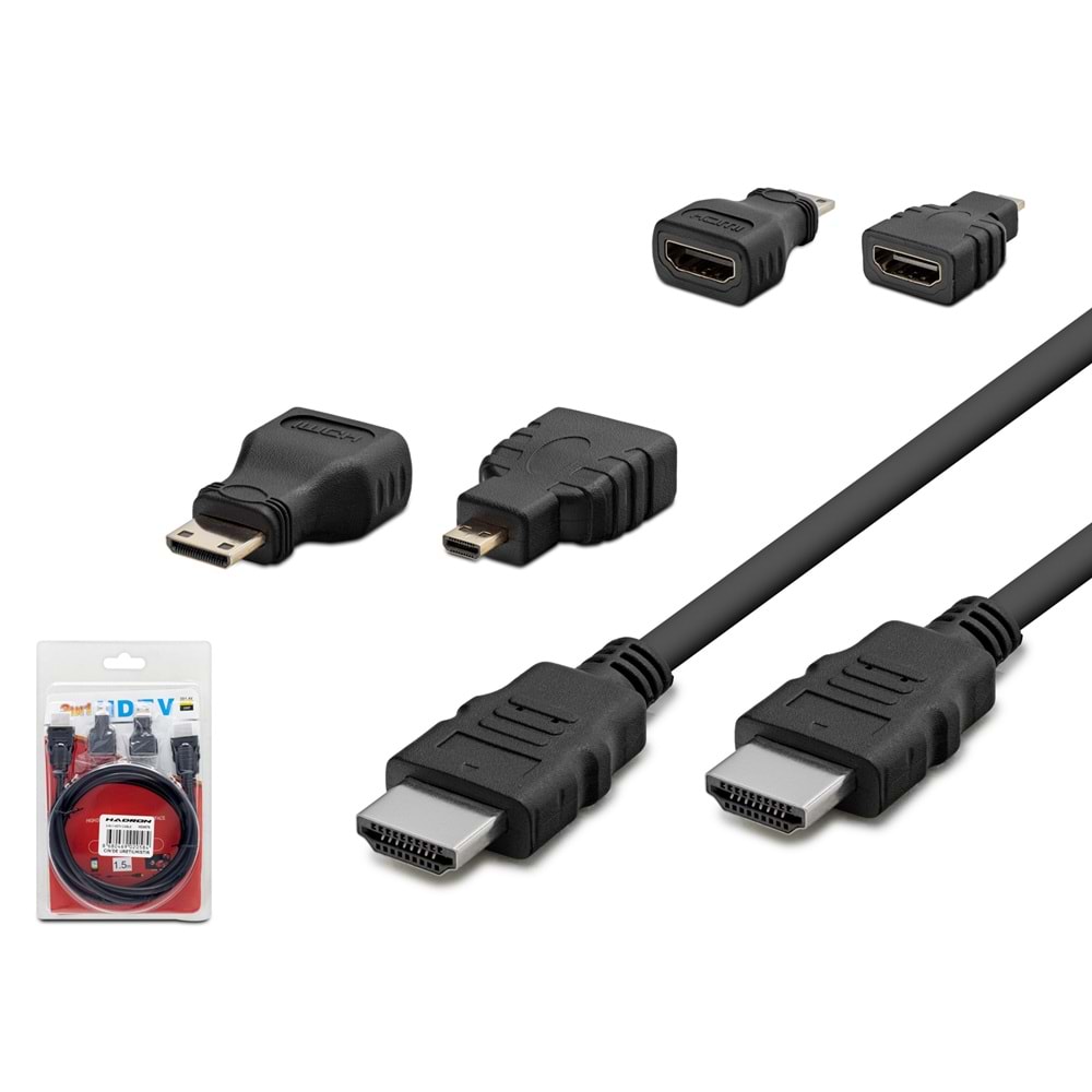 HADRON HDX2010 HDMI Mini HDMI Micro HDMI Kablo Seti 1.5 m 3ü 1 Arada Siyah