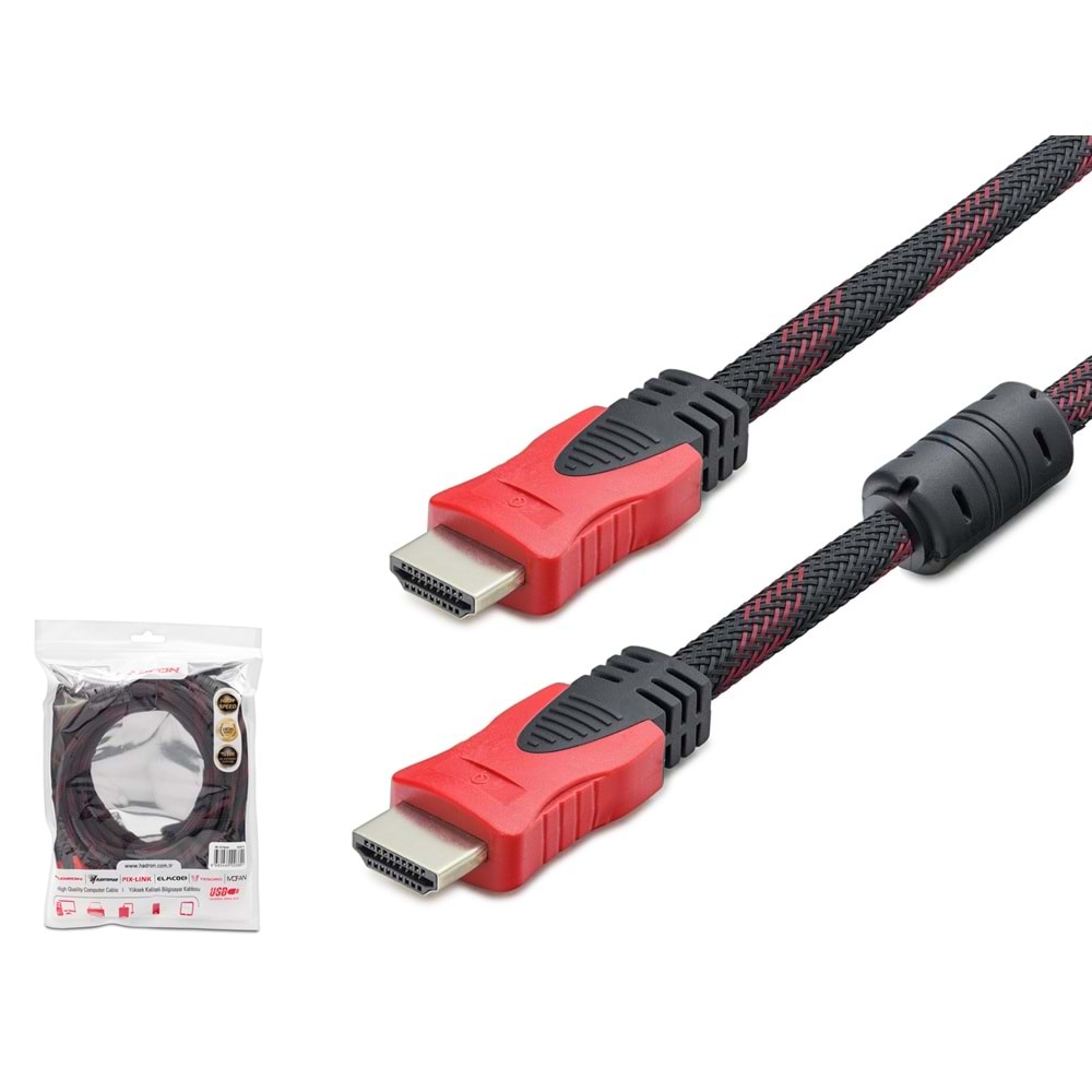 HADRON HDX2022 Örgülü HDMI Kablo 15 m Siyah