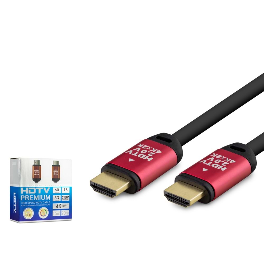 HADRON HDX2036 HDMI 2.0 Kablo 4K 60 Hz OD 8.0 mm 20 m Siyah Kırmızı