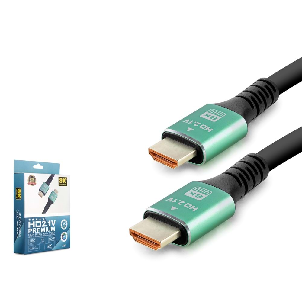 HADRON HDX2054 HDMI 2.1 Kablo 8K 60 Hz OD 8.0 mm 2 m Siyah Yeşil