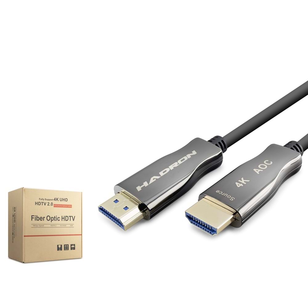 HADRON HDX2060 Fiber Optik HDMI 2.0 Kablo 4K 60 Hz 60 m Siyah Gri