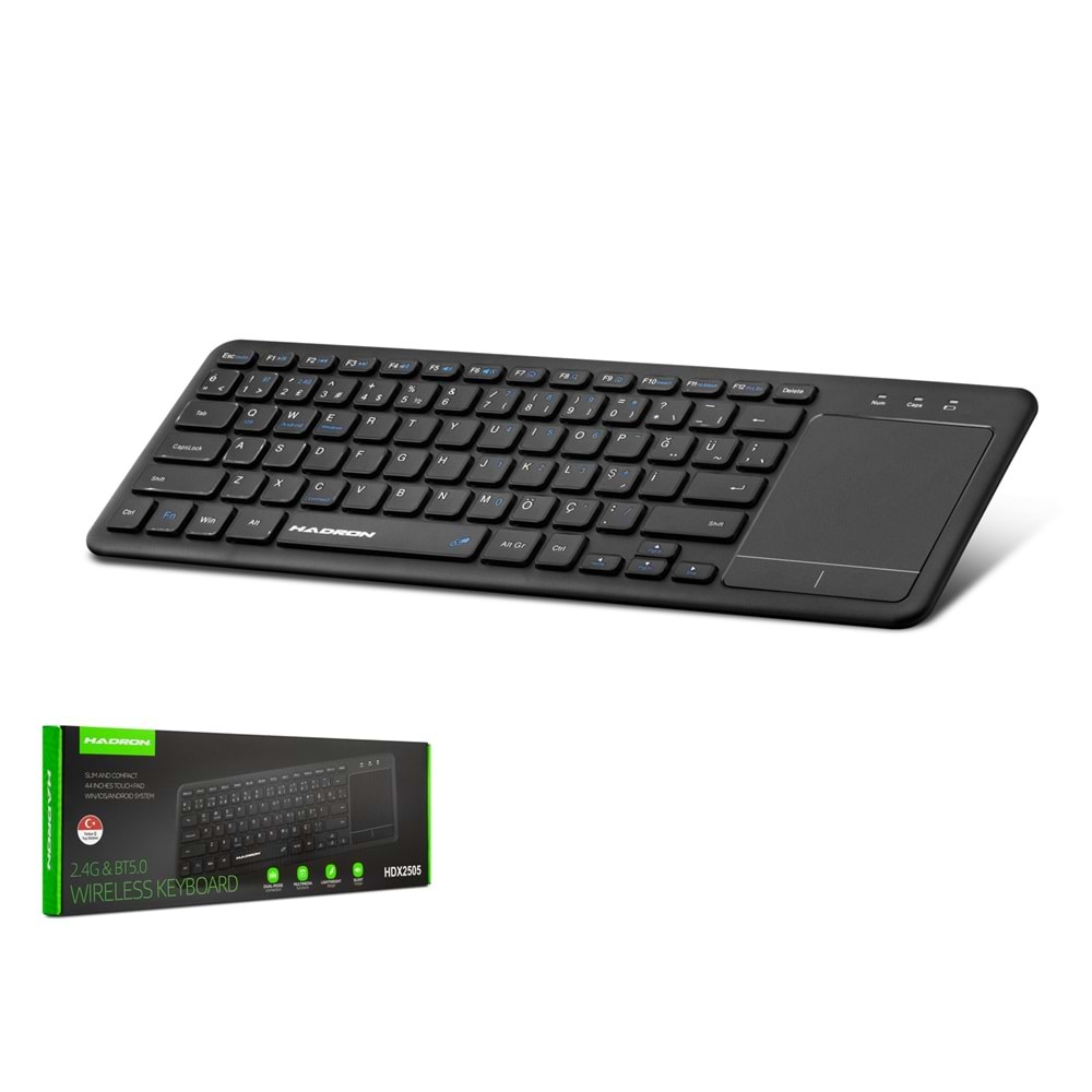 HADRON HDX2505 Dual Mode Touch Pad Smart Klavye 2.4 GHz Bluetooth 5.0 Siyah