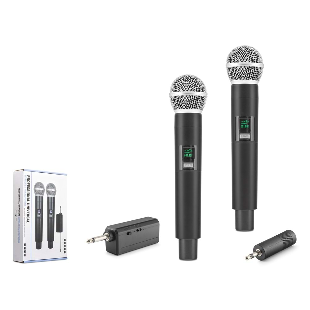 HADRON HDX2802 UHF Kablosuz 2 Mikrofonlu Set 6.35 mm Siyah