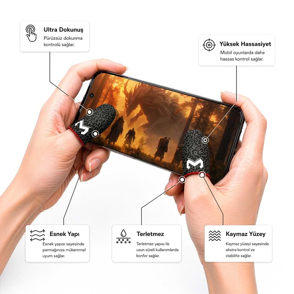 HADRON HDX3578P Mobil Oyun Parmak Eldiveni PUBG CoD Free Fire Dokunmatik Siyah