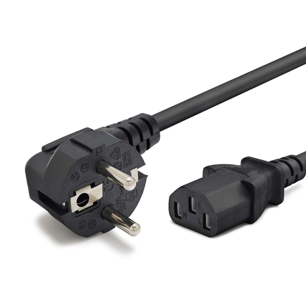 HADRON HDX5523 Kasa Güç Kablosu C13 3 Pin 0.75 mm 500W 1.5 m Siyah