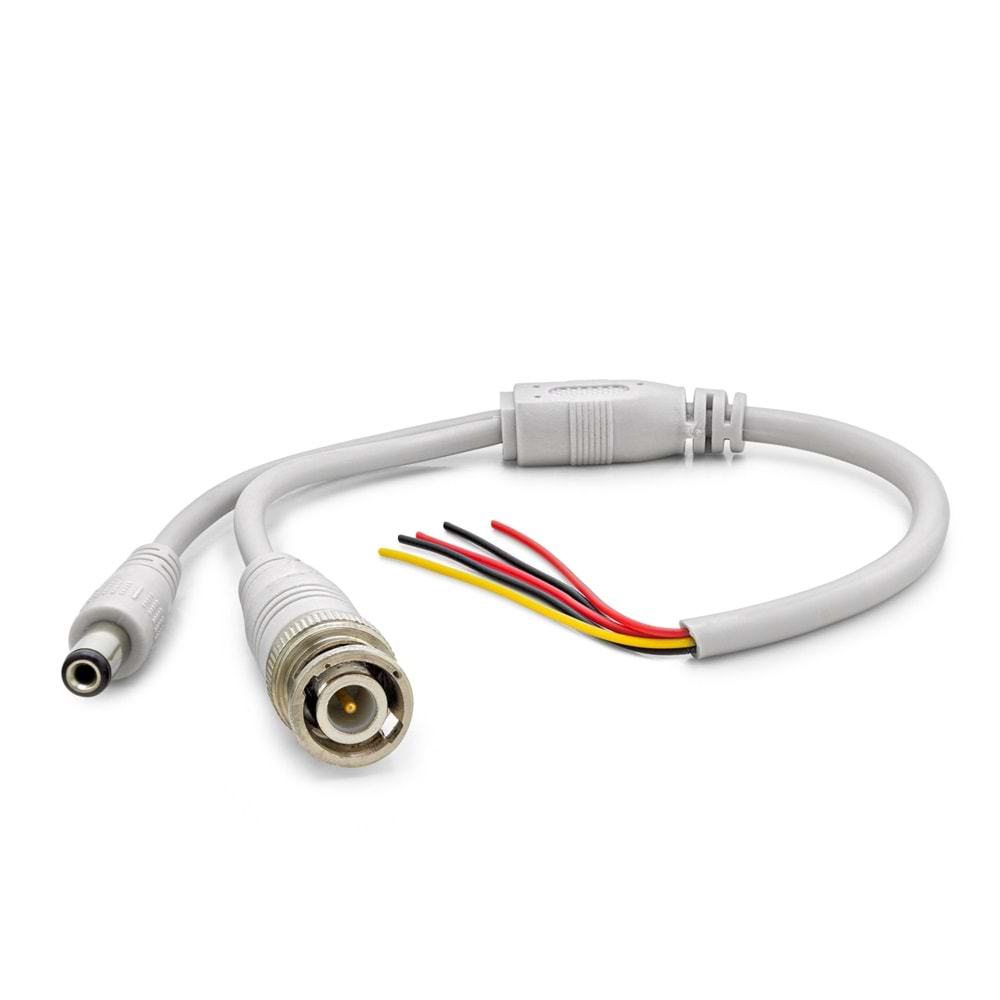HADRON HDX5531-50 BNC ve DC Power Jack Kablosu 5.5x2.5 mm 30 cm 50 Adet Paket Beyaz