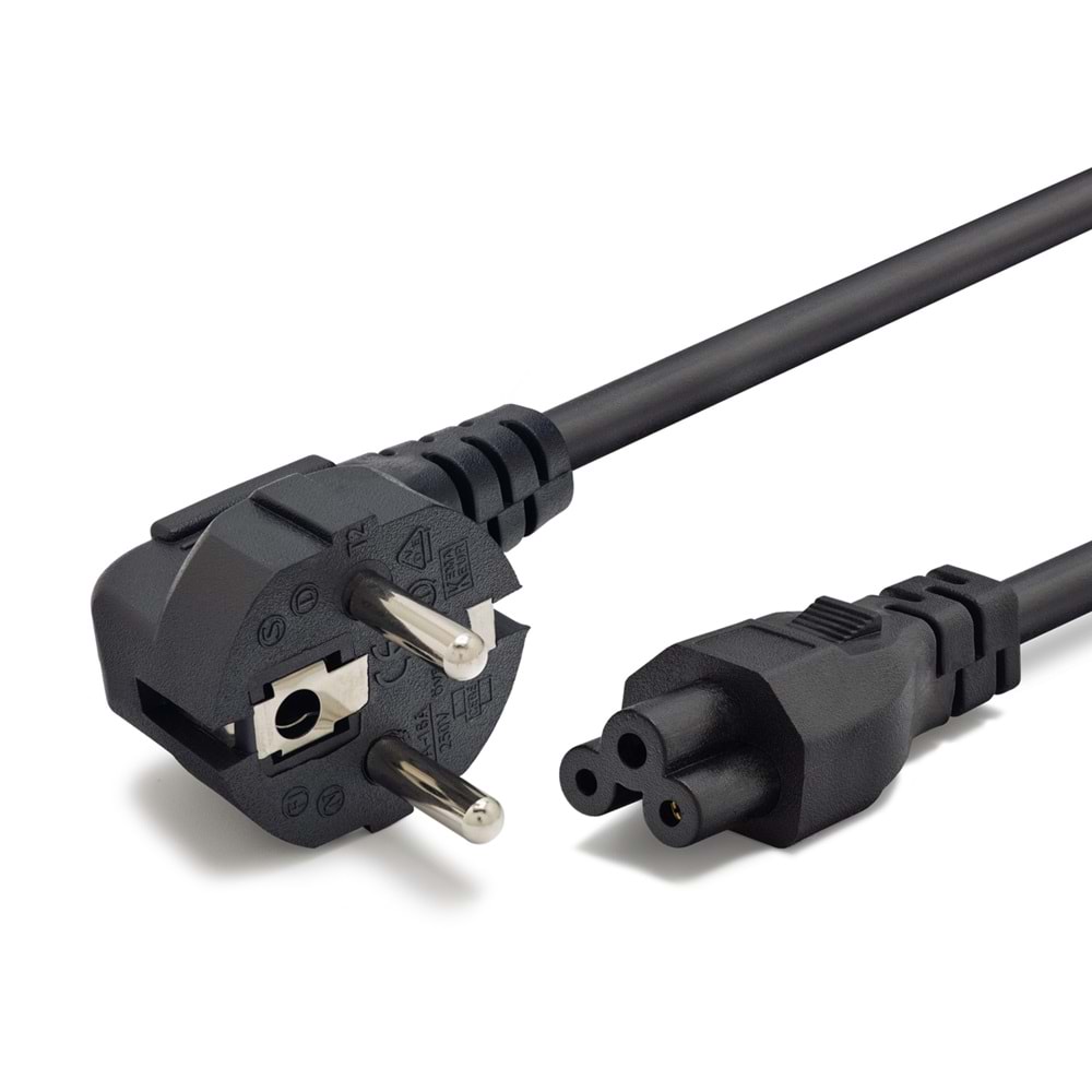 HADRON HDX5533 Yonca Güç Kablosu C5 3 Pin 0.75 mm 500W 1.2 m Siyah