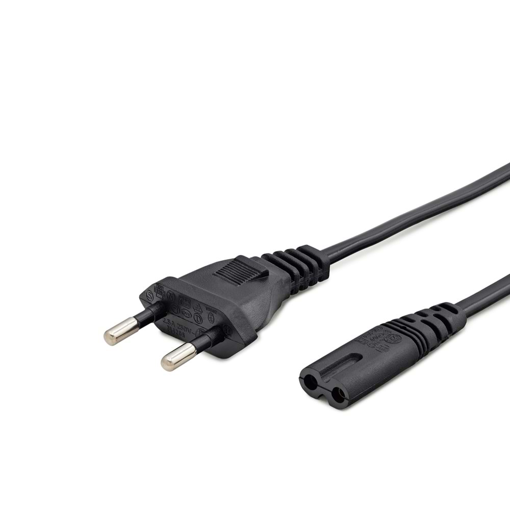HADRON HDX5548 Teyp Güç Kablosu 2 Pin 0.75 mm 500W C7 Figure 8 1.5 m Siyah