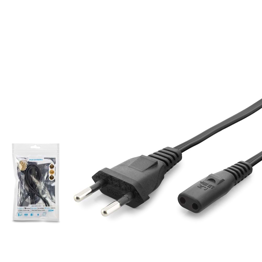 HADRON HDX5552 Traş Makinesi ve Teyp Güç Kablosu 2 Pin 0.75 mm 500W 1.2 m Siyah