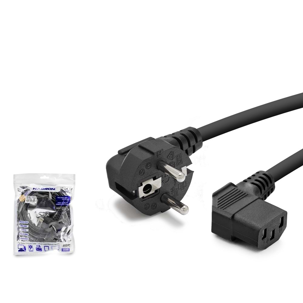 HADRON HDX5555 Kasa Güç Kablosu C13 3 Pin 1 mm 500W L Tip 1.8 m Siyah
