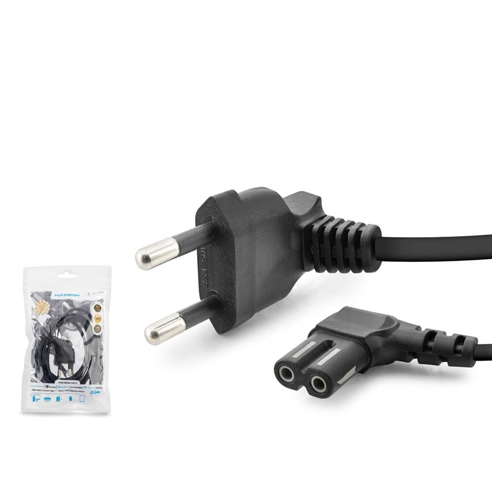 HADRON HDX5574 Teyp Güç Kablosu 2 Pin 1 mm 500W C7 Figure 8 L Tip 1.5 m Siyah
