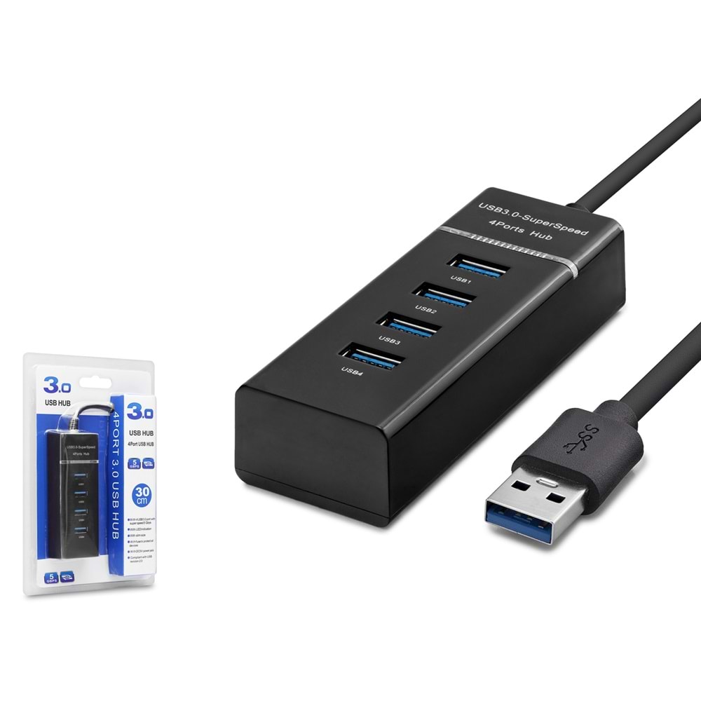 HADRON HDX7017 USB 3.0 Hub 4 Port 5 Gbps 30 cm Siyah