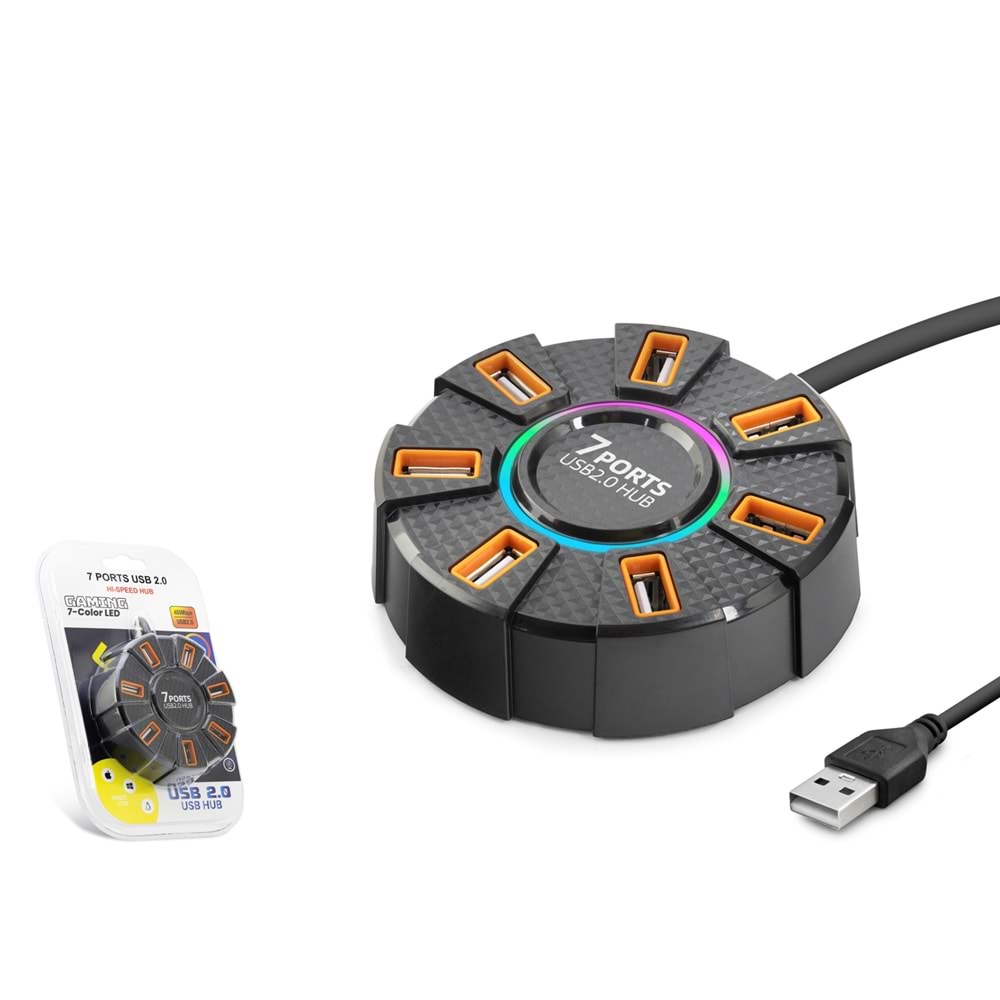 HADRON HDX7035 USB Gaming RGB Hub 7 Port 480 Mbps 1.2 m Siyah