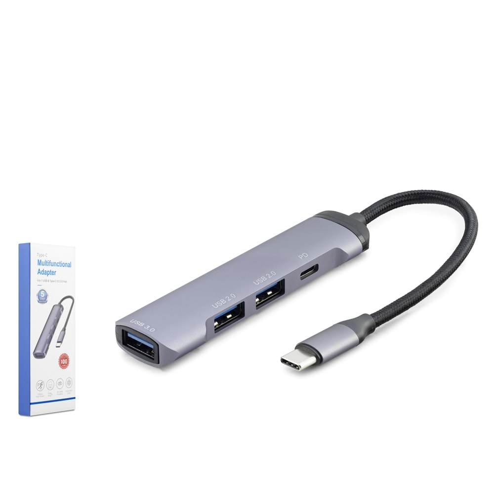 HADRON HDX7040 Type-C 3.0 Hub PD 100W 4 Port 5 Gbps Gri