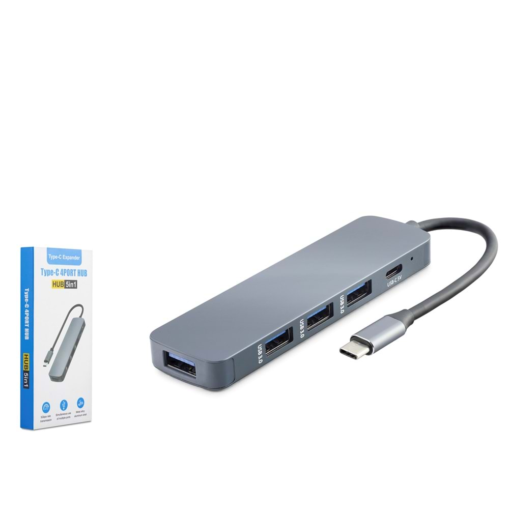 HADRON HDX7044 Type-C 3.0 Hub 4 Port 5 Gbps Gri
