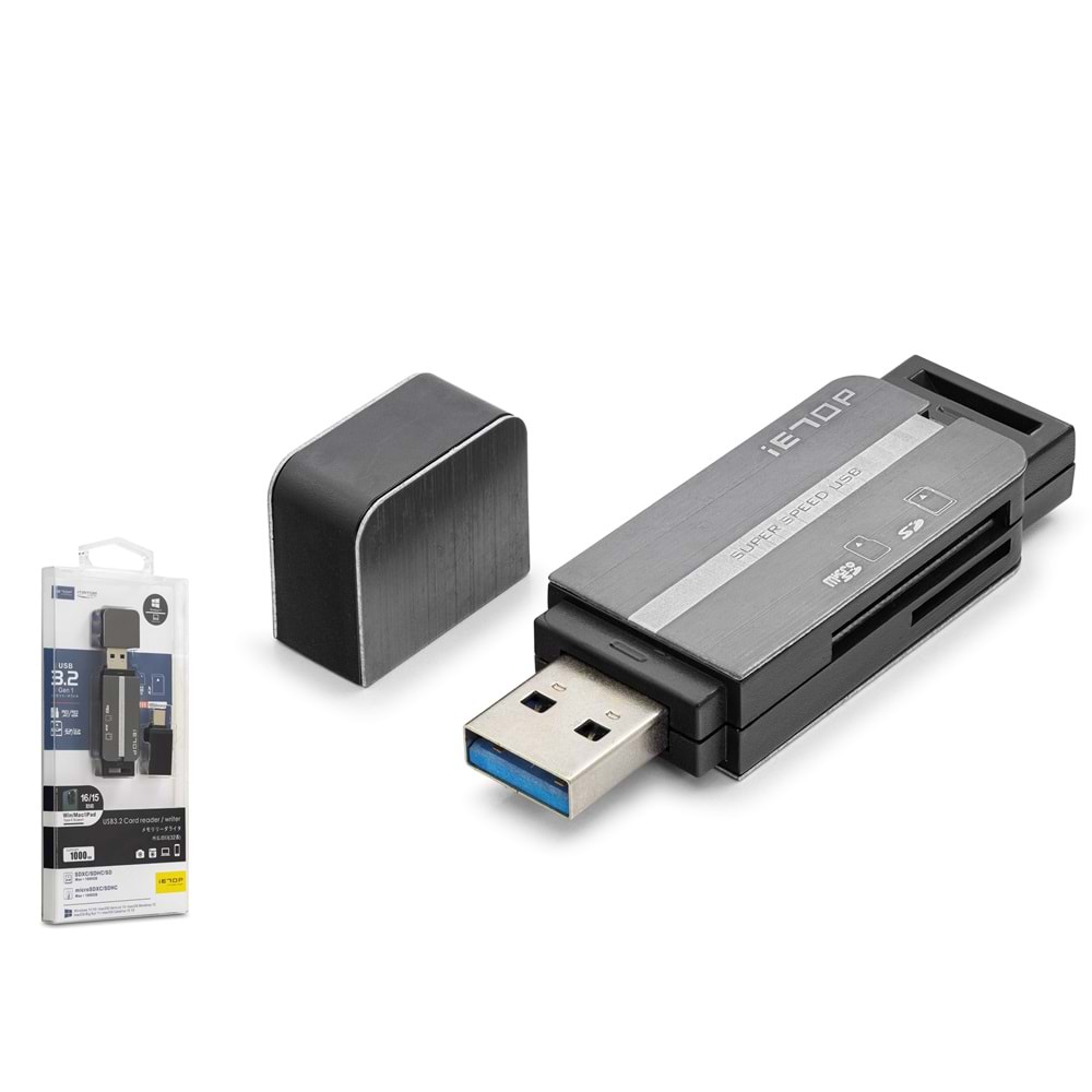 iETOP HDX7054 USB Type-C 3.2 Gen1 Kart Okuyucu SD MicroSD 5 Gbps Gri