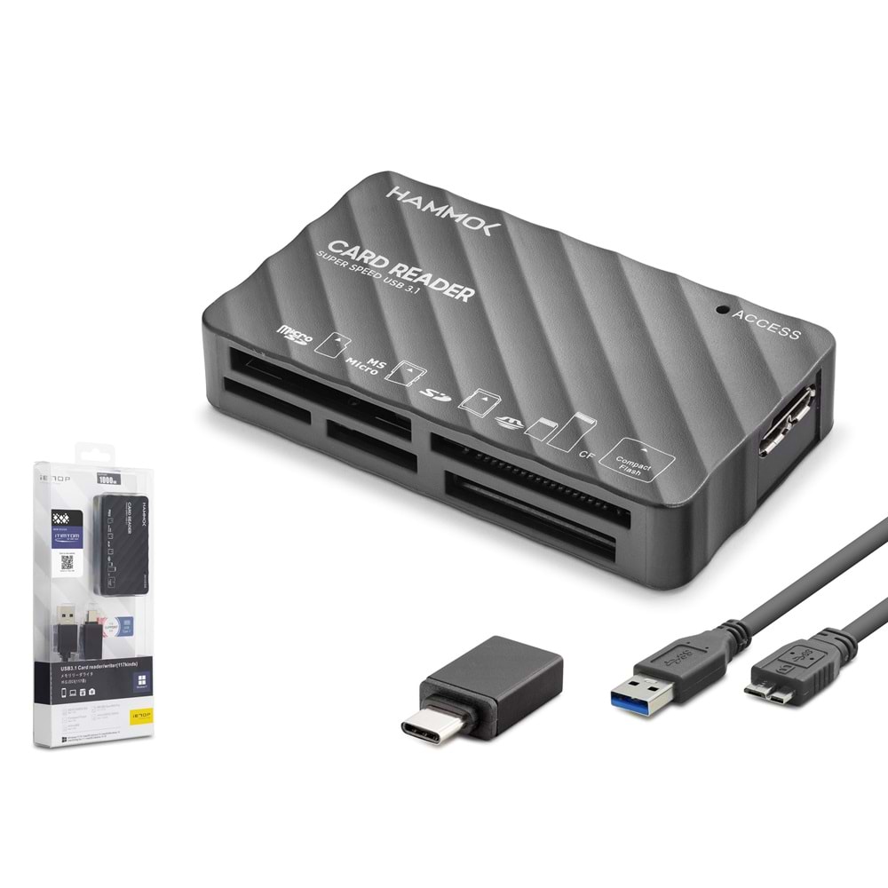 iETOP HDX7064 USB Type-C 3.1 Gen1 All in One Kart Okuyucu CF SD MicroSD MS XD 5 Gbps Siyah