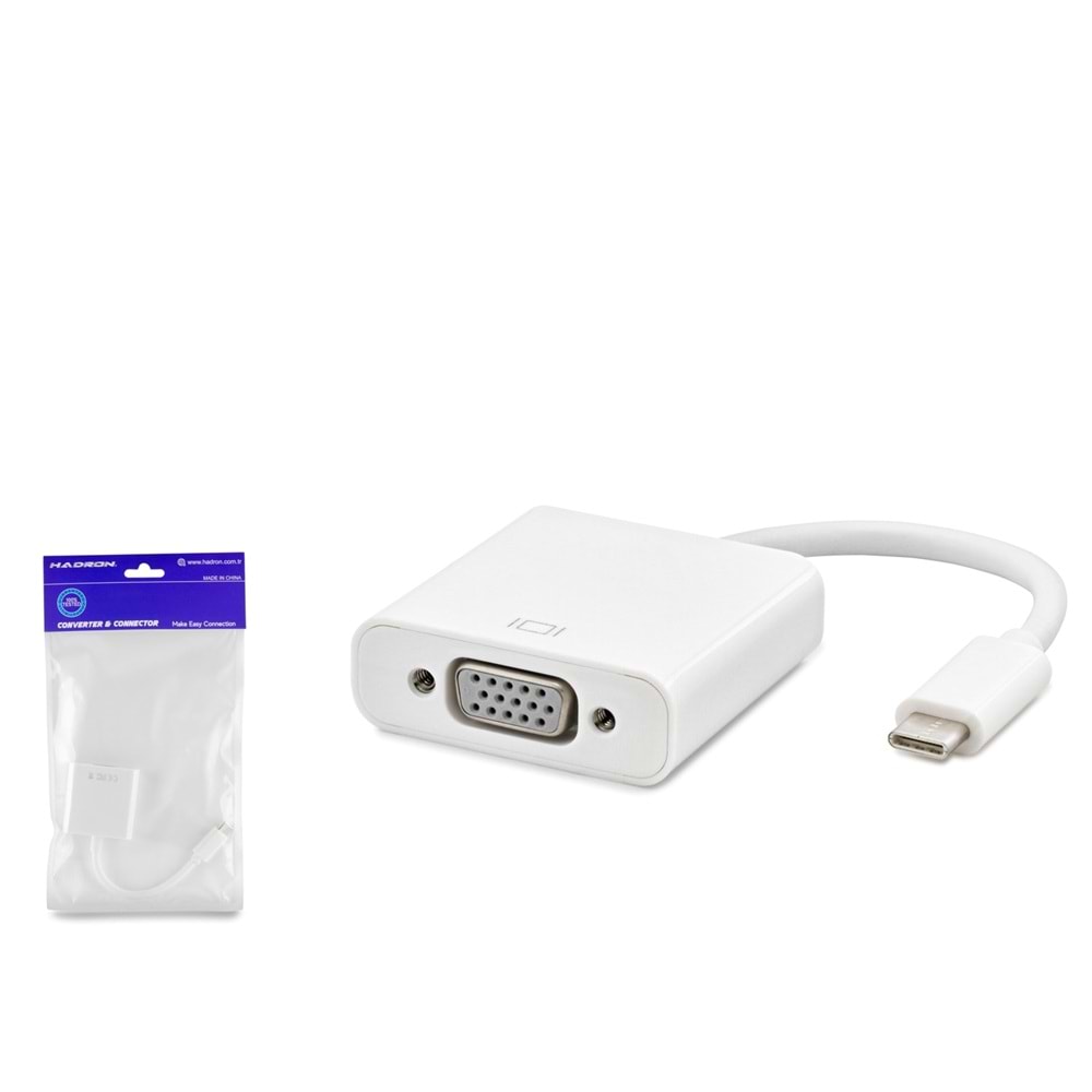 HADRON HDX7773 Type-C to VGA Görüntü Dönüştürücü 1080p Beyaz