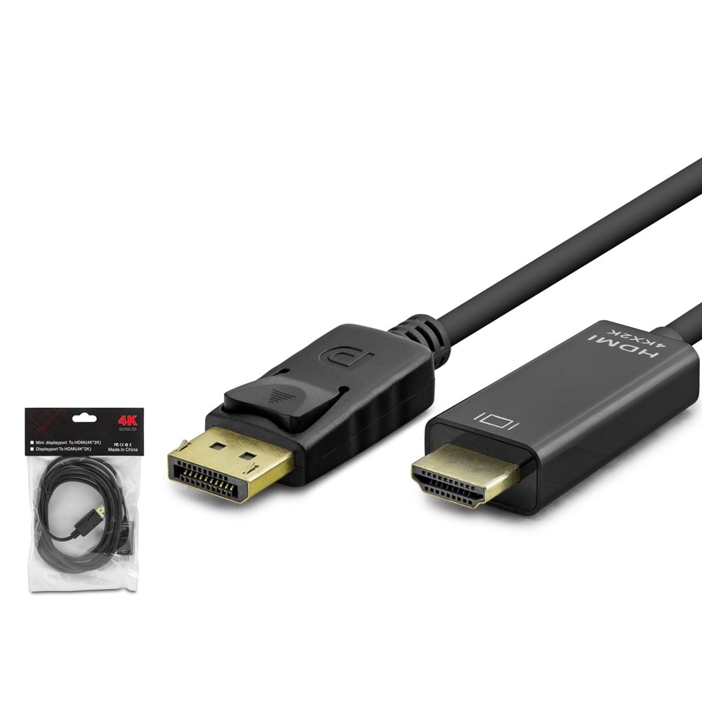HADRON HDX7797 DisplayPort to HDMI Görüntü Kablosu 4K 30 Hz 3 m Siyah