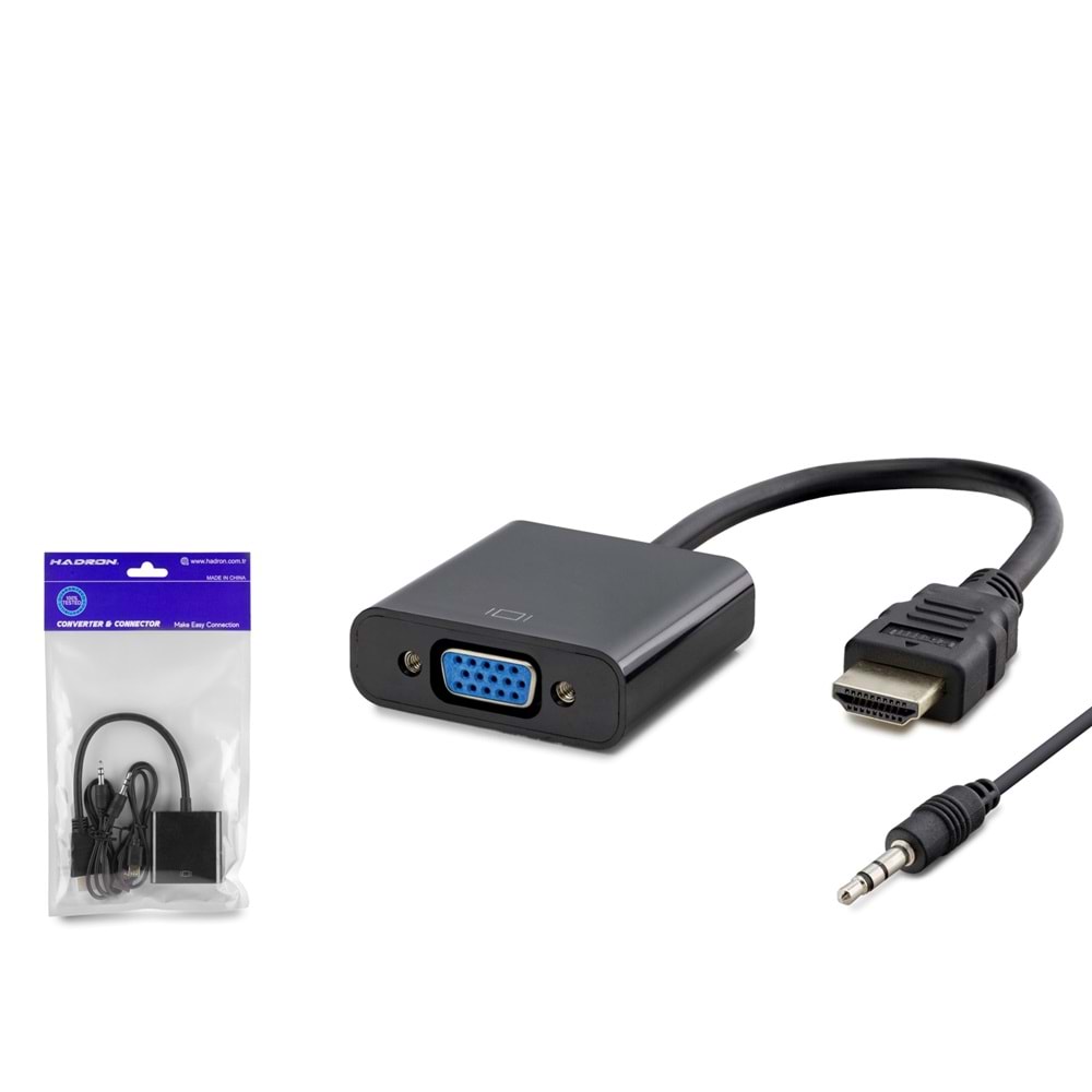 HADRON HDX7806 HDMI to VGA Ses Çıkışlı Görüntü Dönüştürücü 1080p PS4 Uyumlu Siyah