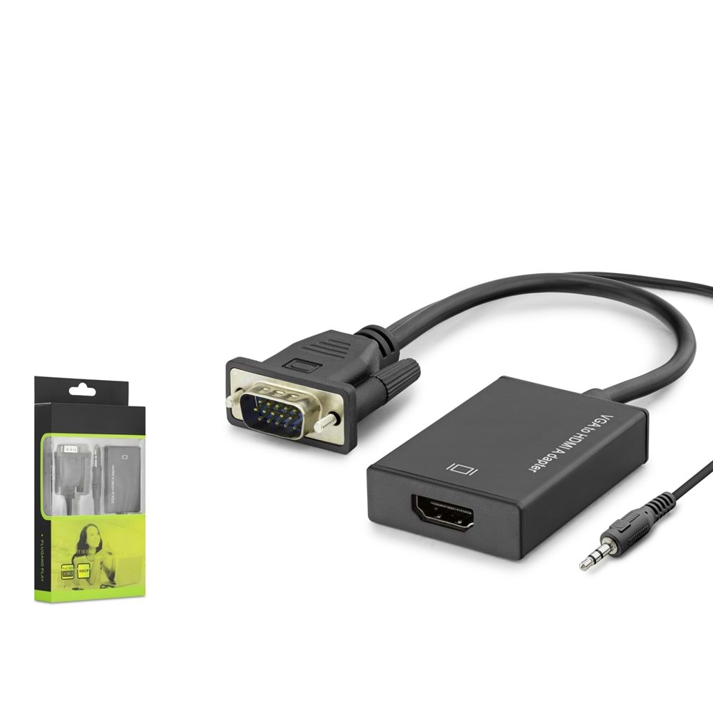 HADRON HDX7874 VGA to HDMI Ses Çıkışlı Görüntü Dönüştürücü 1080p Siyah