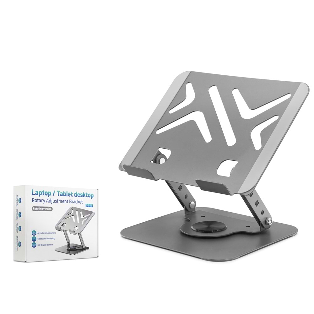 HADRON HDX8017 Laptop ve Tablet Standı 360° Döner Karbon Çelik Silikon Kaymaz 13-17.3 İnç Gri