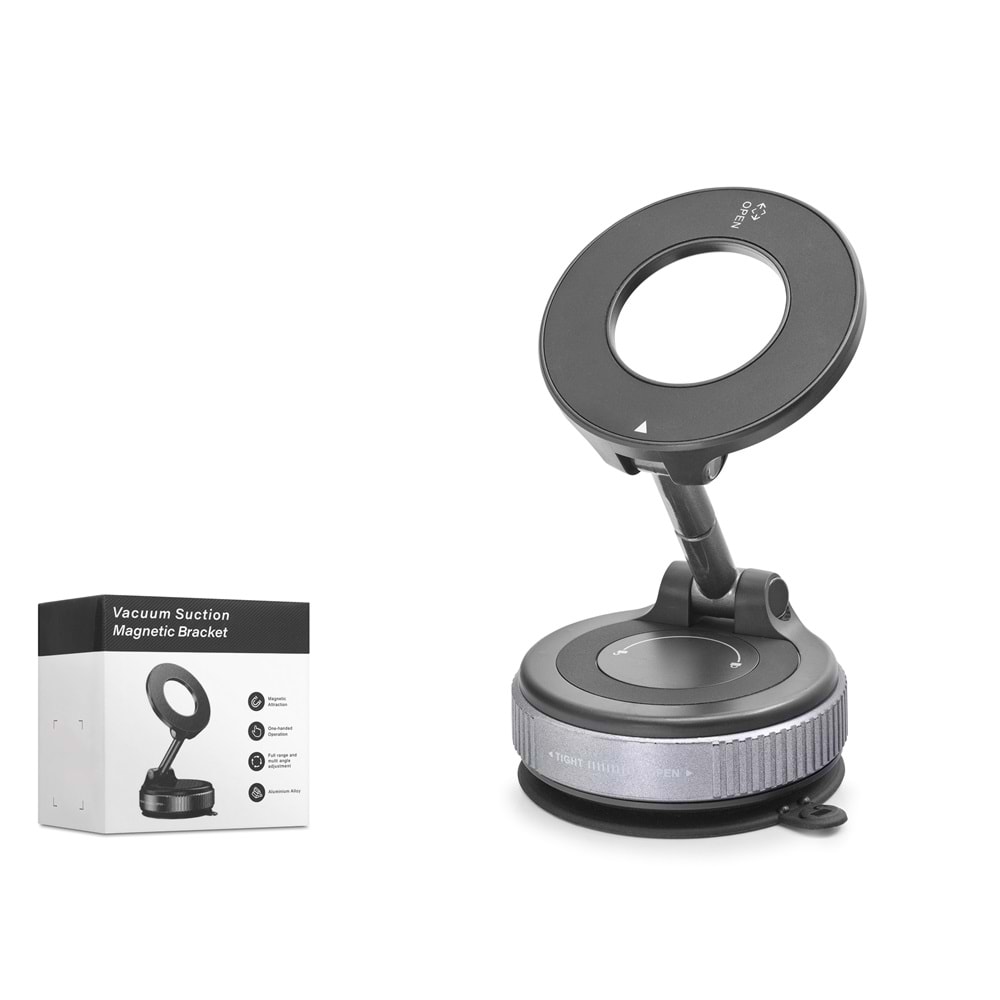 HADRON HDX8028 MagSafe Uyumlu Manyetik Vantuzlu 360° Döner Araç İçi Telefon Tutucu Metal Siyah
