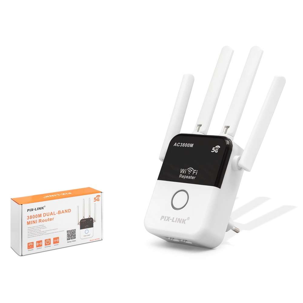 PIXLINK AC35Q WiFi Repeater Router Access Point AC3800 Dual Band 5 GHz Siyah Beyaz